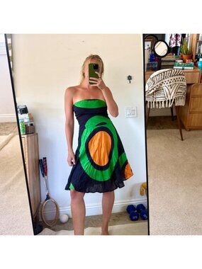 GLAM RETRO DRESS MIDI BLACK GREEN WOMENS SIZE SMALL